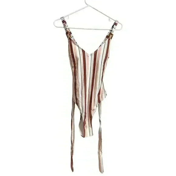 Cupshe Women's One Piece Swimsuit V-neck Striped Belted Medium New - Picture 5 of 9